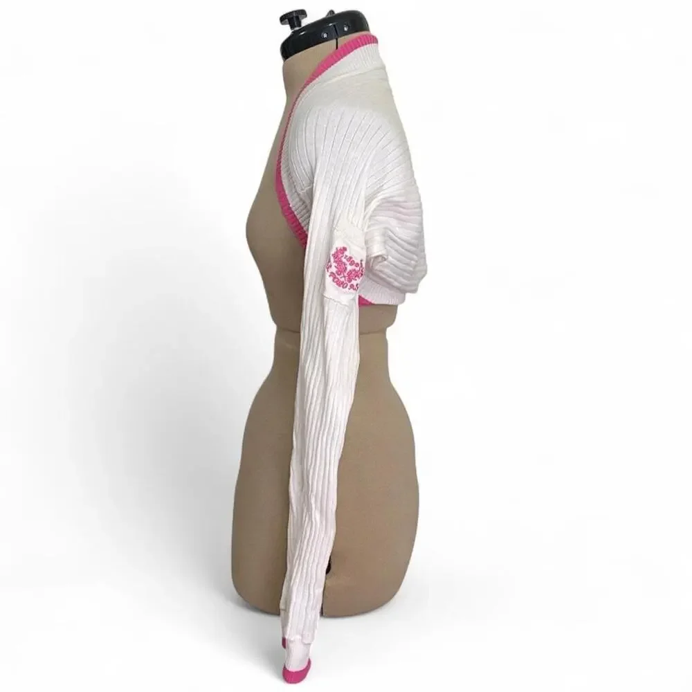 Preppy Y2K U.S. Polo Assn. white + pink long sleeve bolero in size M